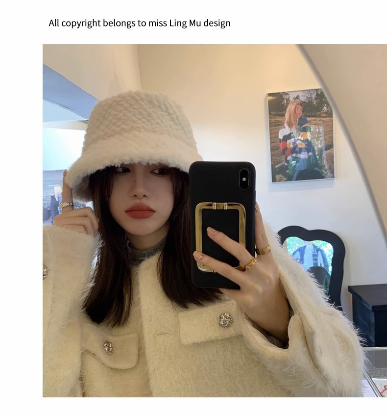 New Lamb Hair Fisherman Children: Versatile Autumn Showcasing Face, Small for Winter, Thickened and Warm Plush Pot Hat_voghion.com