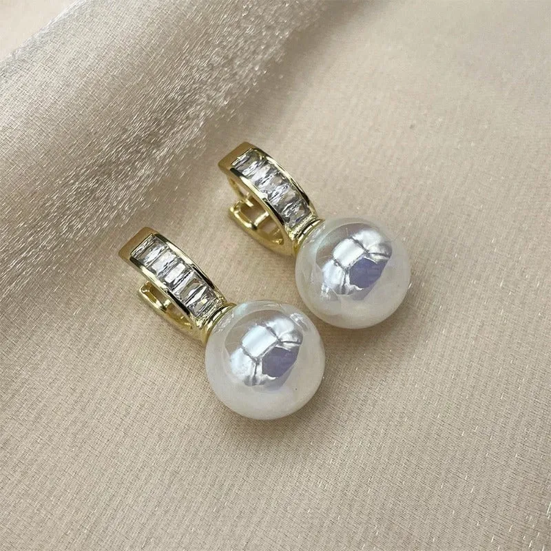 Ohrstecker, klassisch, rosa, für Damen, modisch, Kristall, rund, Designer, weiße Perle, Ohrringe, Hochzeitsschmuck_voghion.com