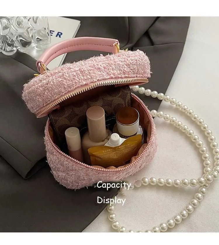 Mini Umhängetasche Für Damen Tweed Karo Klappentasche Perle_voghion.com
