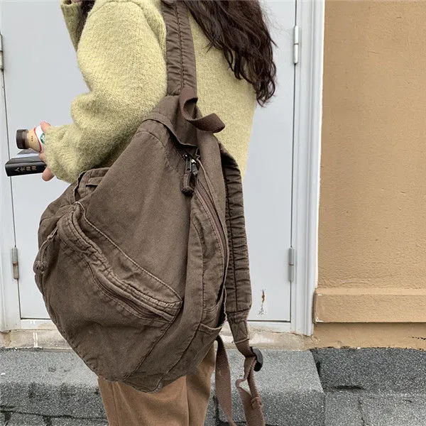 Vintage Backpack For Canvas Women Rucksack Zipper Casual Medium-Capacity Preppy Style Female Bag_voghion.com