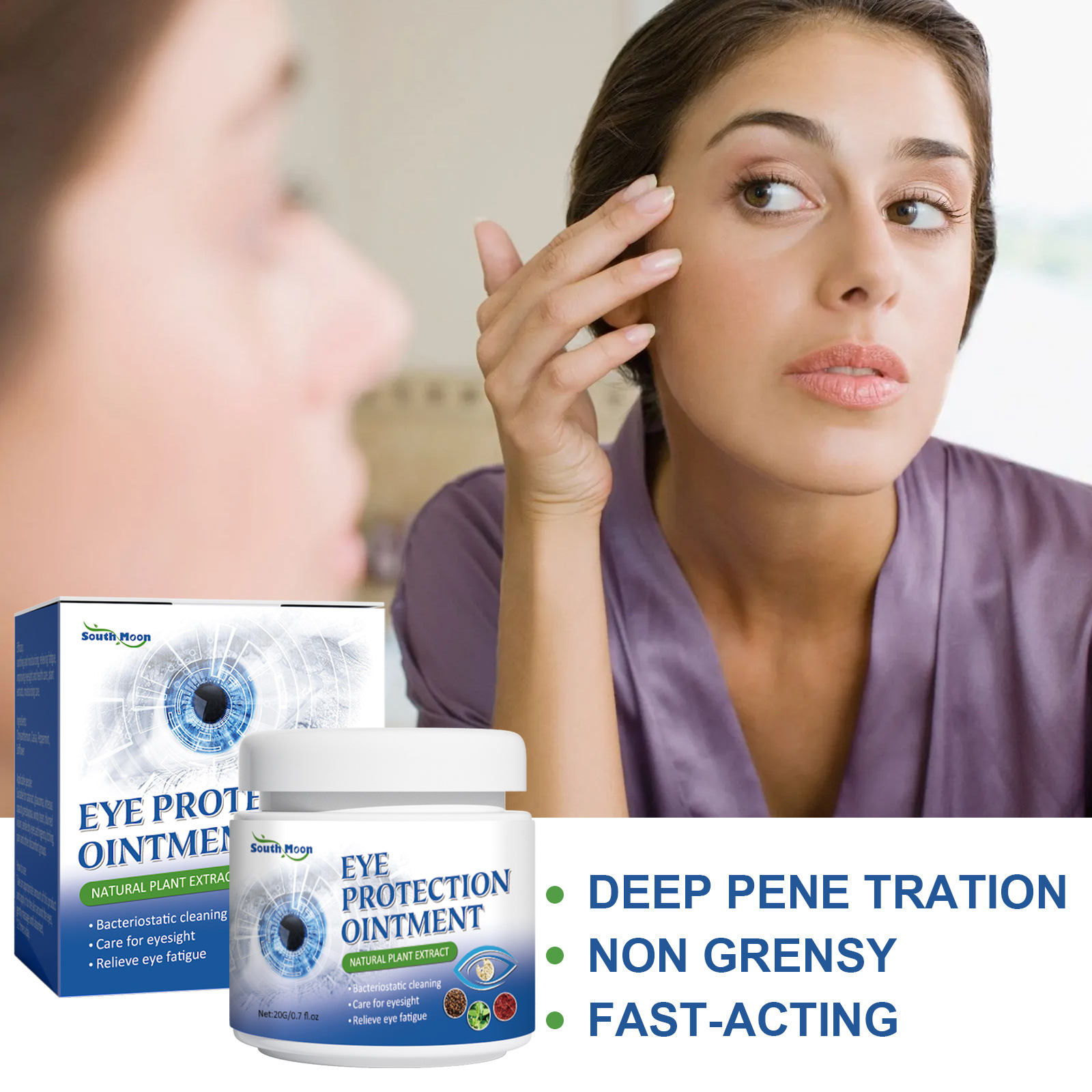 Crema hidratante suave para el contorno de ojos South Moon Repairs Pain, Fatiga, Sequedad y Luminosidad_voghion.com