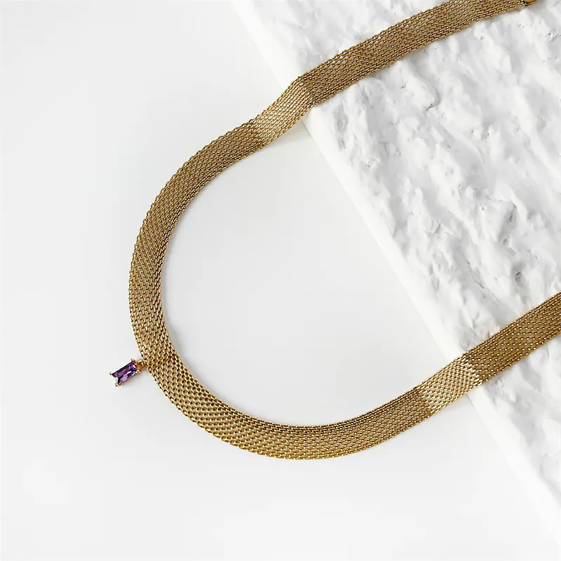 Collier pendentif chaîne maille or acier inoxydable cristaux_voghion.com