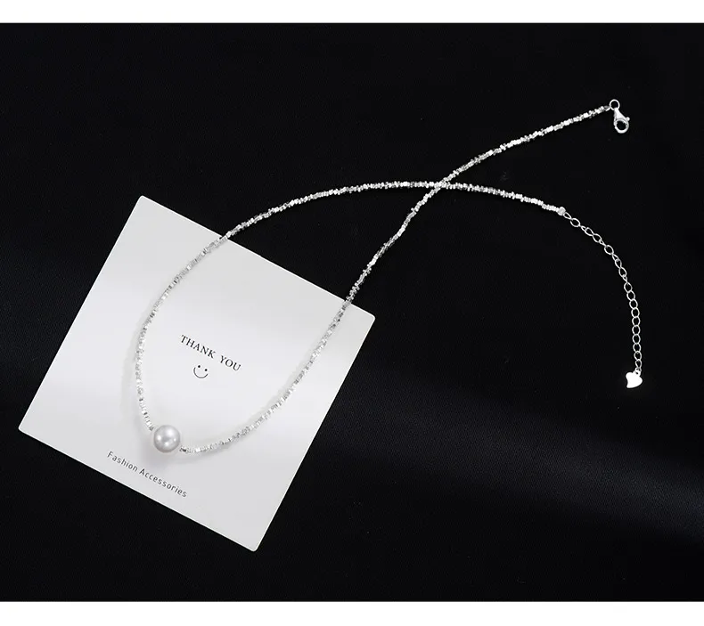 Neregulāras krelles ķēde Sieviešu rotaslietas Eleganta Sterling Sier Pearl Charm Kaklarota_voghion.com