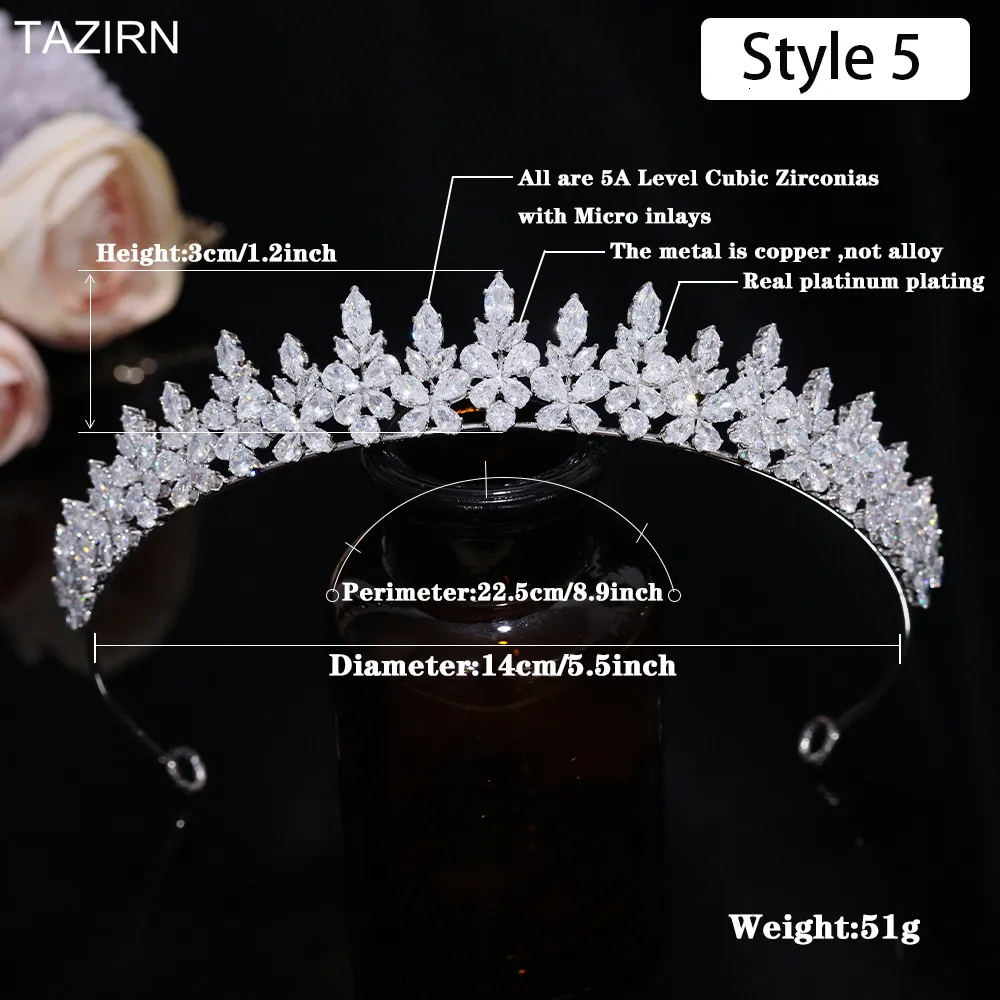 Bijoux TAZIRN Petites couronnes de mariée florales en zircone cubique Diadèmes faits à la main en CZ Coiffe de mariée Bal Fête d'anniversaire_voghion.com