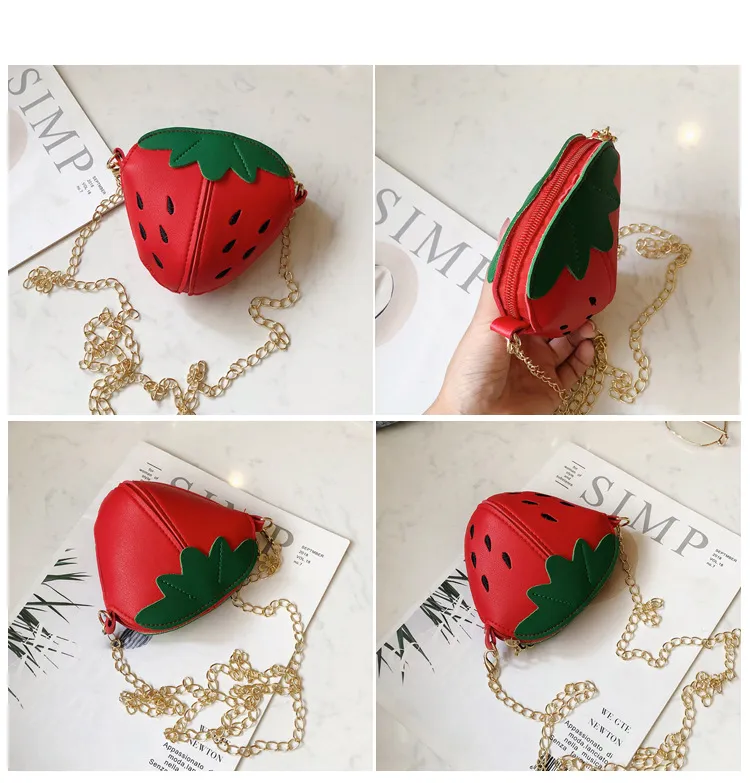 Kids Strawberry Shape Messenger Bags Cute Girls Princess Purse Children Chain Shoulder Outdoor Fruit Crossbody Bag M1169_voghion.com