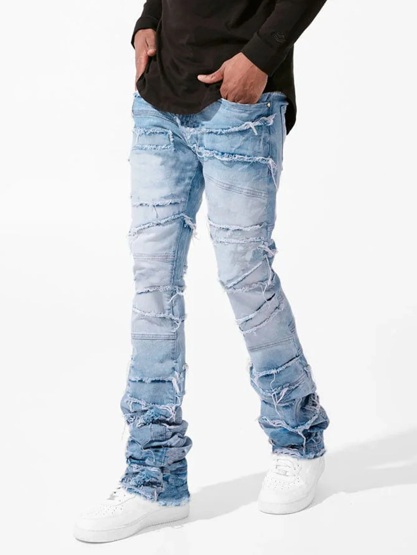 Jeans gescheurde slim patch denim voor heren skinny gestapelde broeken broek streetwear jongen_voghion.com