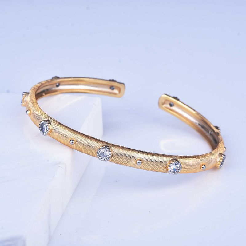 Copper Retro Plating Inlay Geometric Zircon Bangle_voghion.com