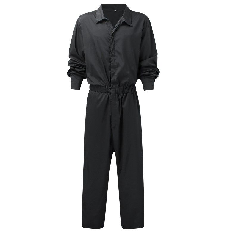 2024 Mænd Ensfarvet Jumpsuit Playsuit Knapper Casual Cargo Tøj Overalls Turn Down Krave Langærmet Oversized_voghion.com