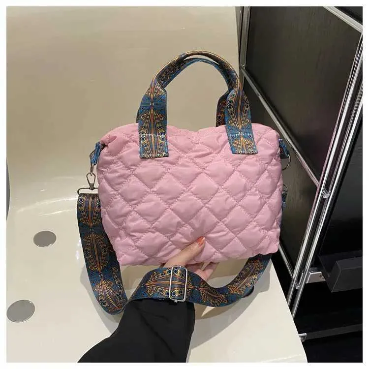 Handtasche fir Fraen mat breedem Gürtel Hierscht/Wanter Rhombus Space Kotteng Schëllertasche mat grousser Kapazitéit - All-Match Shopping241106_voghion.com
