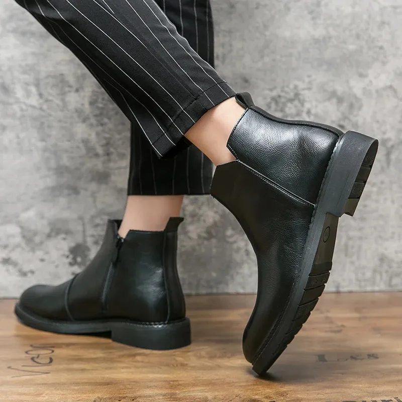 For Fashion Casual British Style Short Boot Side Zipper High-Top Shoes Men Man Classic Retro Leather Ankle Boots 240620_voghion.com