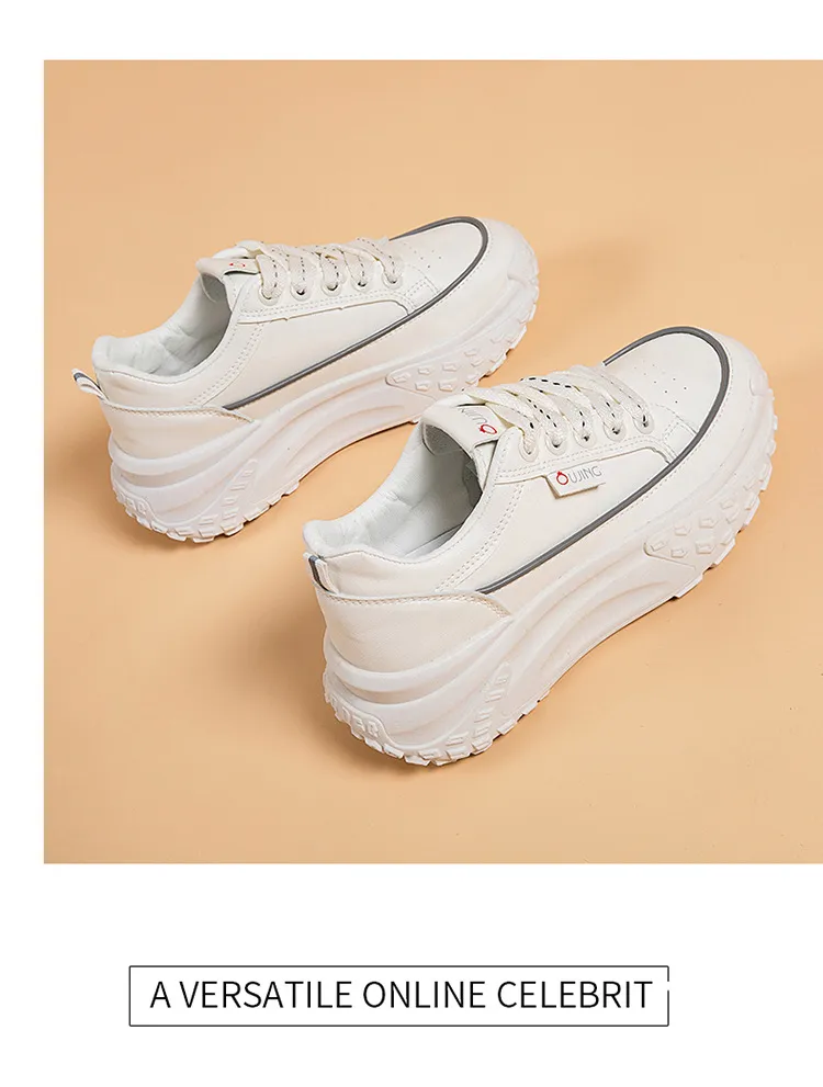 Zapatos deportivos informales de suela gruesa para mujer, de primavera, nuevos, versátiles, cómodos, transpirables y con plataforma, pequeños, blancos, con diseño de bizcocho._voghion.com