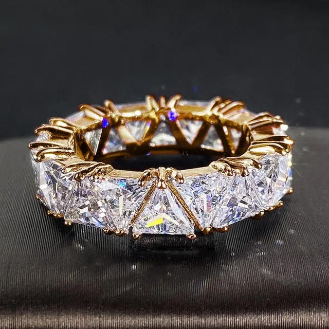 Anelli di promessa triangolari in zircone cubico Huitan per donne, fedi nuziali di tendenza, accessori per fidanzamento, moda femminile_voghion.com