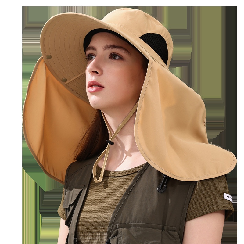 2024 Summer Outdoor Fisherman's Hat Big Brim Neck Protection Fishing Hat Mountaineering Breathable Sunshade and Sunscreen Hat_voghion.com