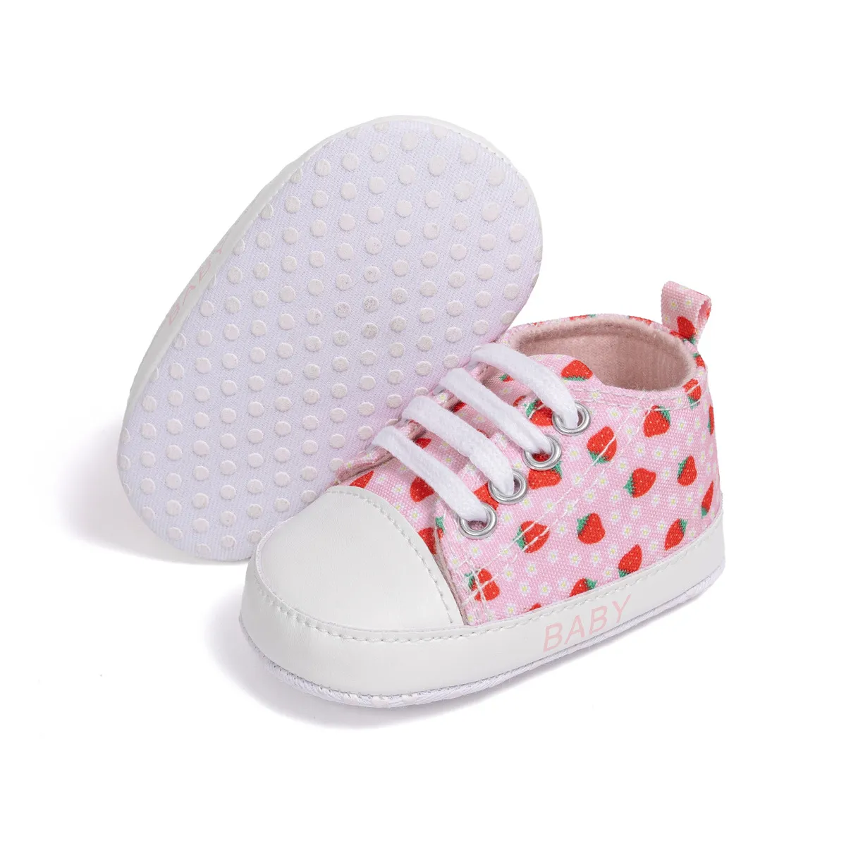 Infant Strawberry High Top Non-slip Crib Shoes For Baby Girls_voghion.com