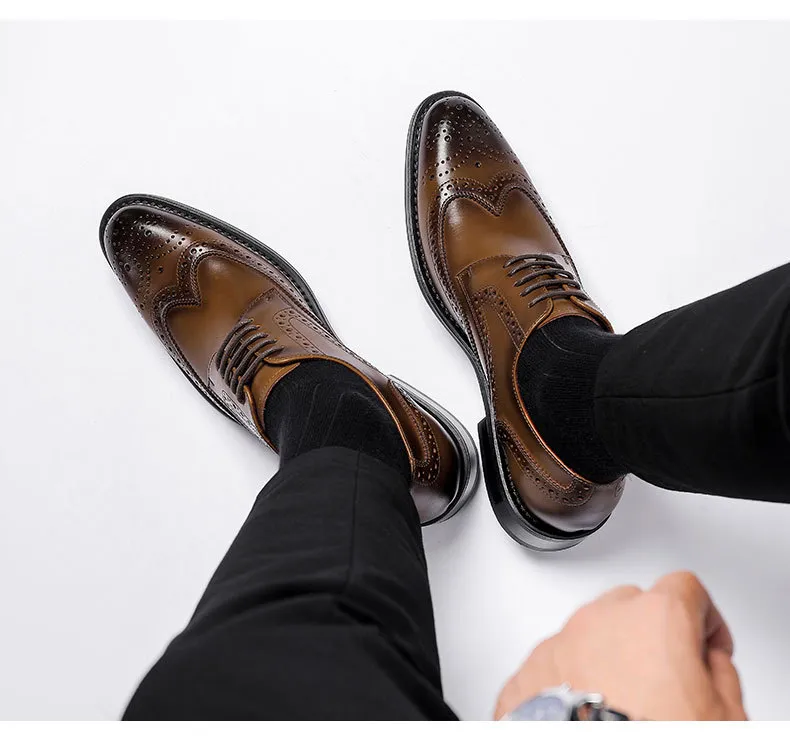 Men's Leather Brogue Golf Shoes For Formal Weddings And Golf_voghion.com