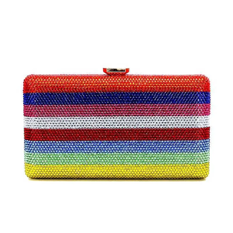 Neuestes Design Damen Rhie Handtasche Hochzeitsbankett Geschenk Kristall mehrfarbig gestreift Regenbogen Dia Abendessen Tasche Y241019_voghion.com