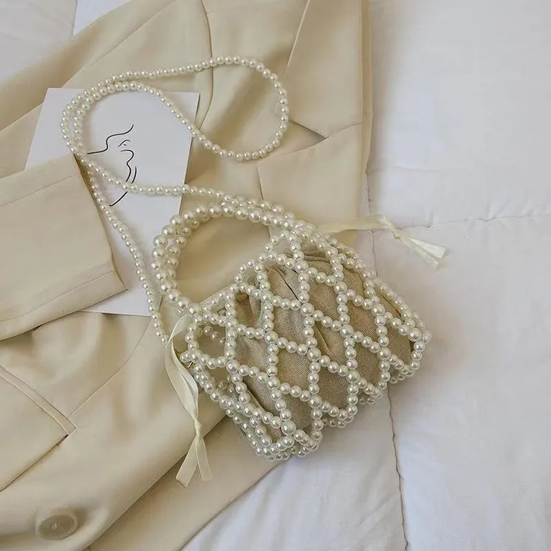 Yogodlns Mini borsa a secchiello da donna, borsa a tracolla intrecciata con perle, borsa a mano, portafoglio, borsa a tracolla da donna_voghion.com