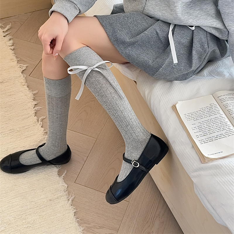 Calzini lunghi da donna in cotone stile JK estivo 2025, con nastro a coste larghe, nuovi, insacchettati_voghion.com