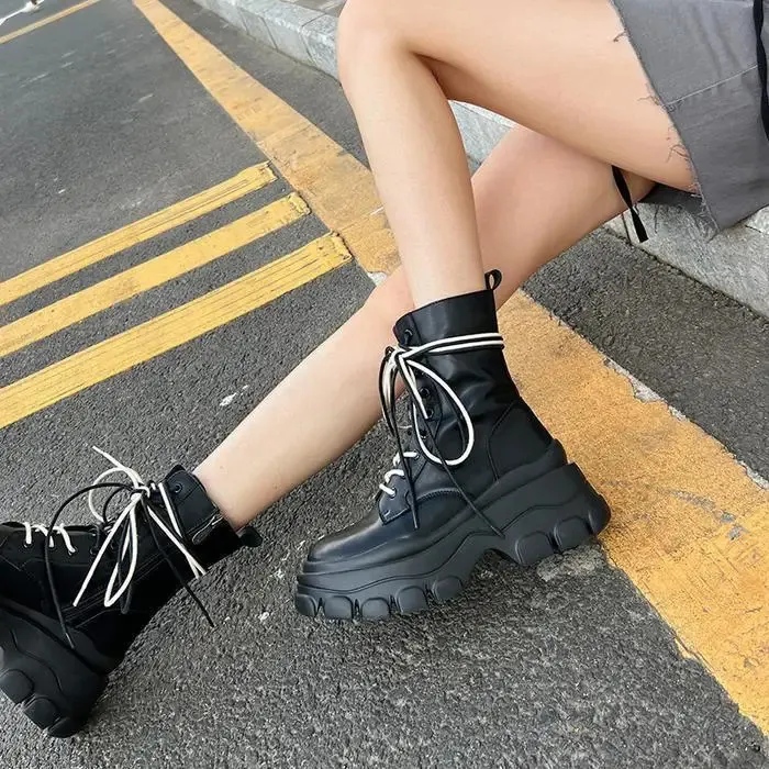 Bottines roses mignonnes pour femmes, bottines blanches de style punk, chaussures courtes kawaii pour femmes, combat, demi-saison, soldes, Pu_voghion.com
