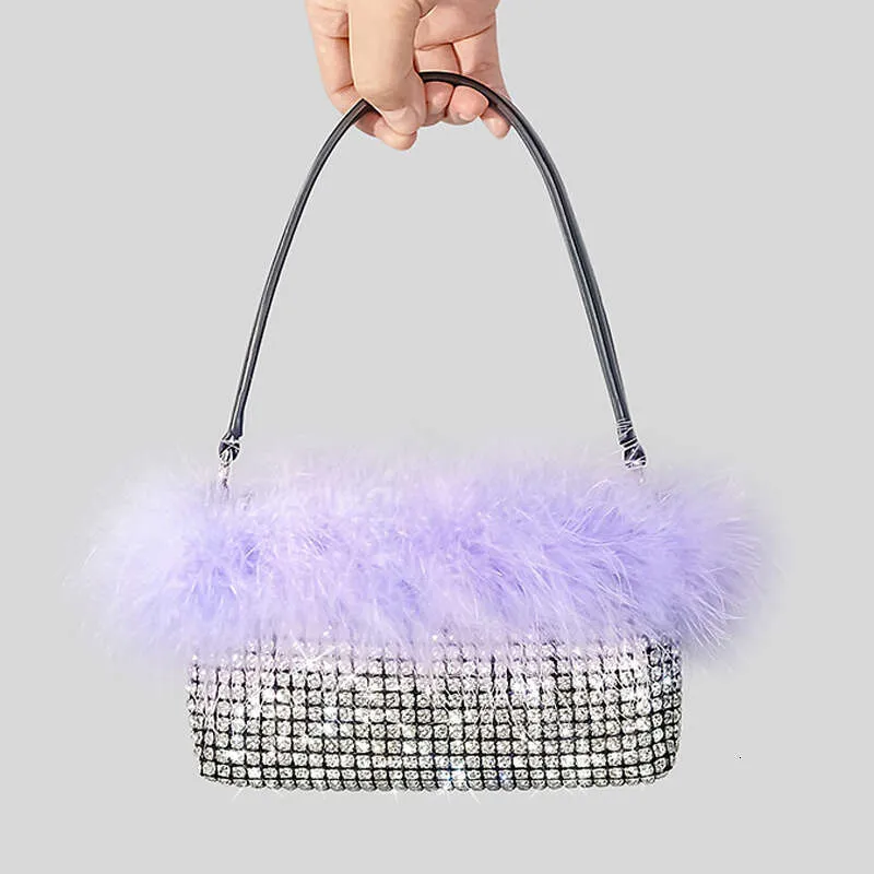 Designer Dia Handbag For Women 2023 New In Fashion High Quality Colorblock Ostrich Fur Rhiedinner Bag Bg_voghion.com