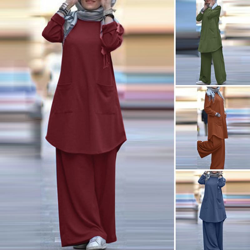 Completo due pezzi primavera autunno 2025 da donna, camicia a maniche lunghe, stile musulmano, pantaloni larghi taglie forti_voghion.com