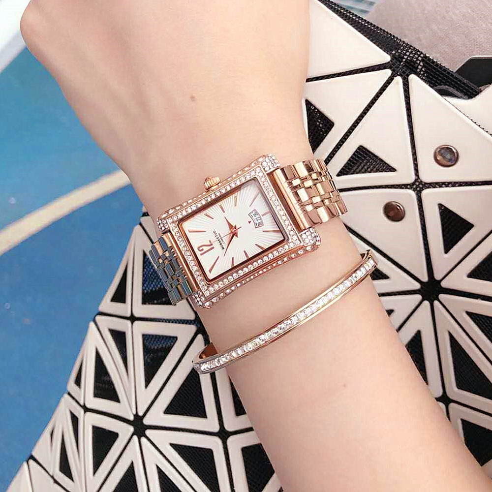 Orologio da donna per coppia, nuovo, alla moda, quadrante quadrato, calendario, cinturino in acciaio di precisione con inserto in diamanti, impermeabile e_voghion.com