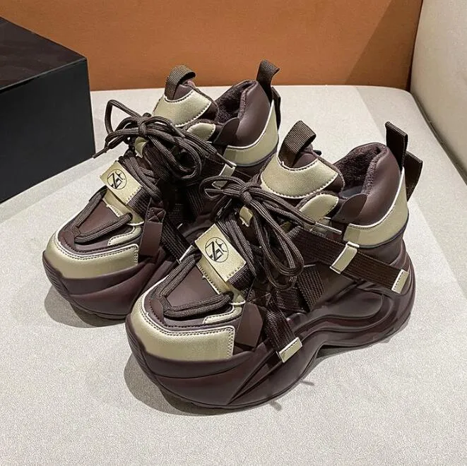 Casual schoenen voor dames, warme, dikke sneakers met 10 cm hak, herfst/winter, dikke zool, gevulkaniseerd, hoog platform, leer voor dames_voghion.com