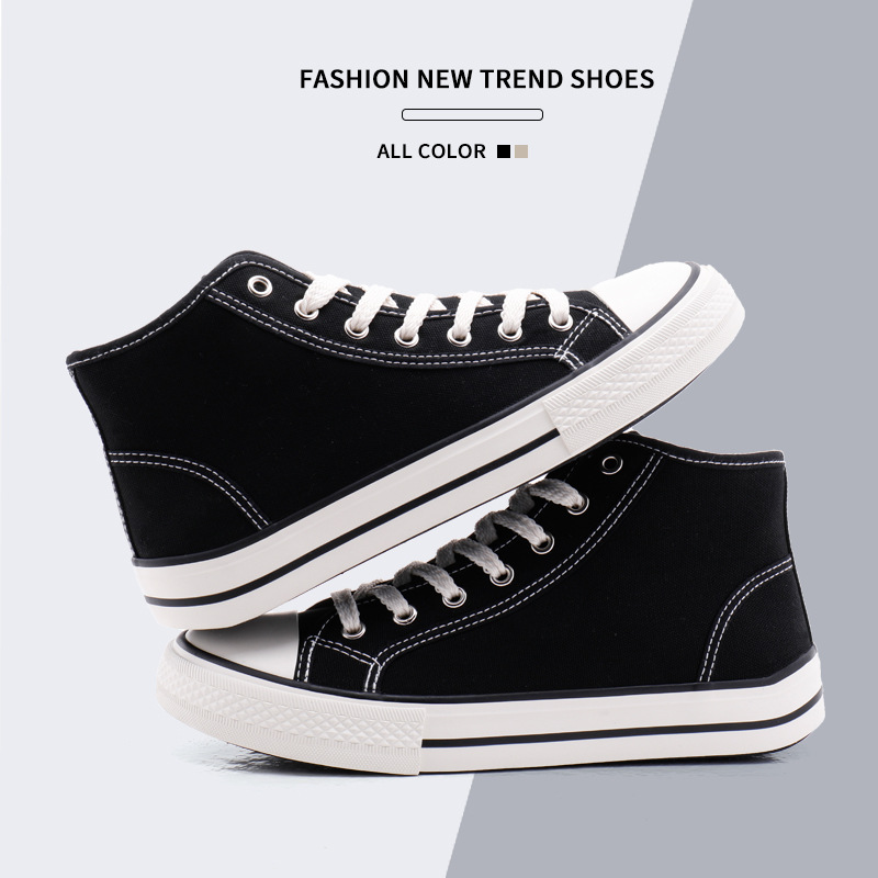 High top men's classic spring canvas student Korean vulcanized round toe casual board shoes, cloth shoes_voghion.com