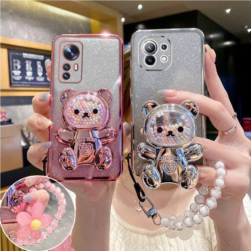 mi11lite Flower Strap Bear Phone Holder Case On For Xiaomi Mi 11 13 14 12 11T 12T Pro Lite redmi K40 K60 K50 K30 K70_voghion.com