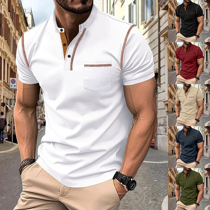 2024 Summer Cross-Border European And American Men's Short Sleeve Polo Shirt Solid Color Turn-Down Collar Fashionable_voghion.com