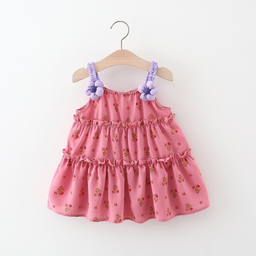 Baby Girl Dress Sweet Flower Printed Princess Dress Summer Comfortable Kids Clothes