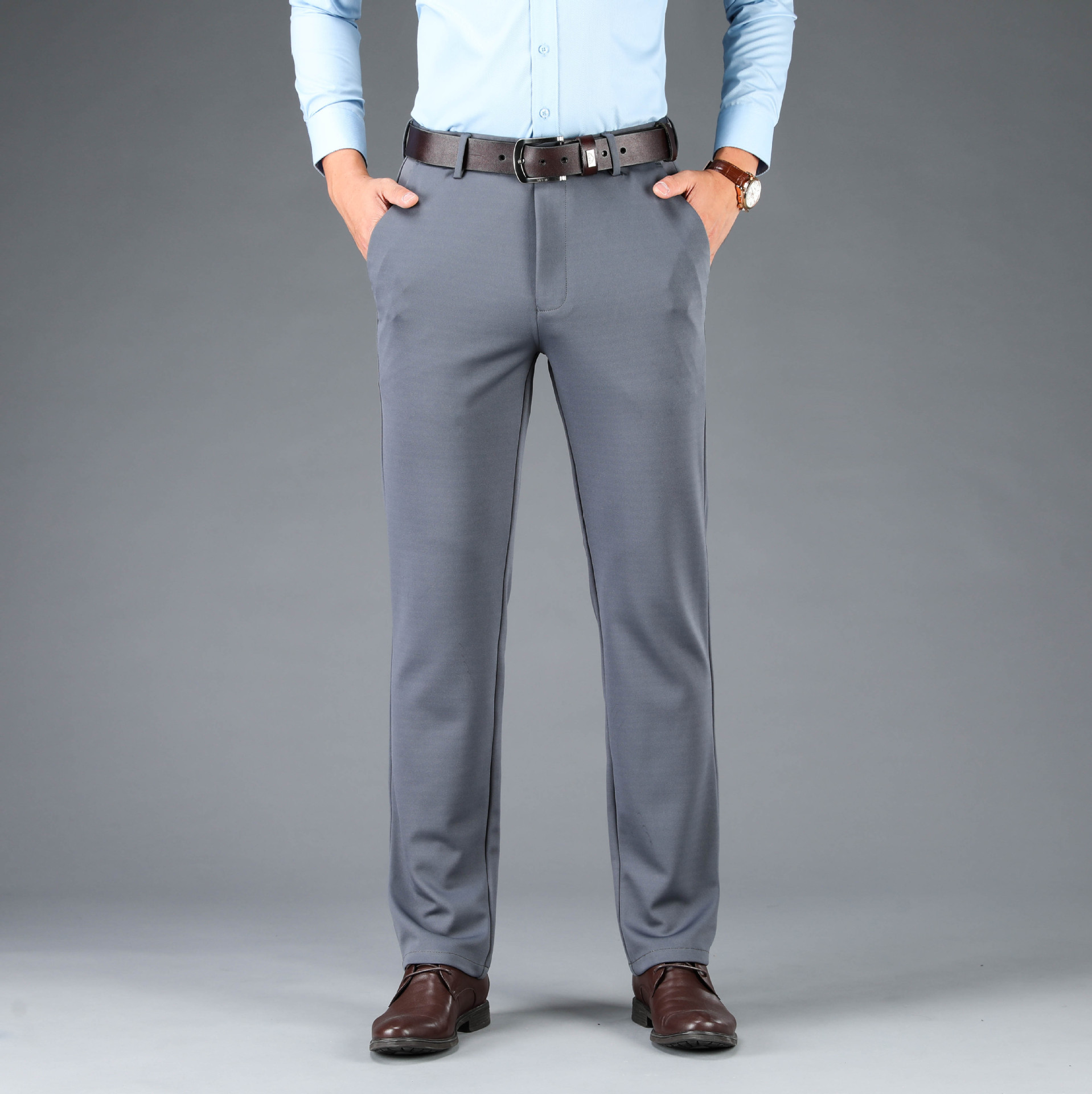 Men's Clothing Wholesale ice silk casual pants men's suit pants autumn thick four sided high elastic straight high end silky long pants