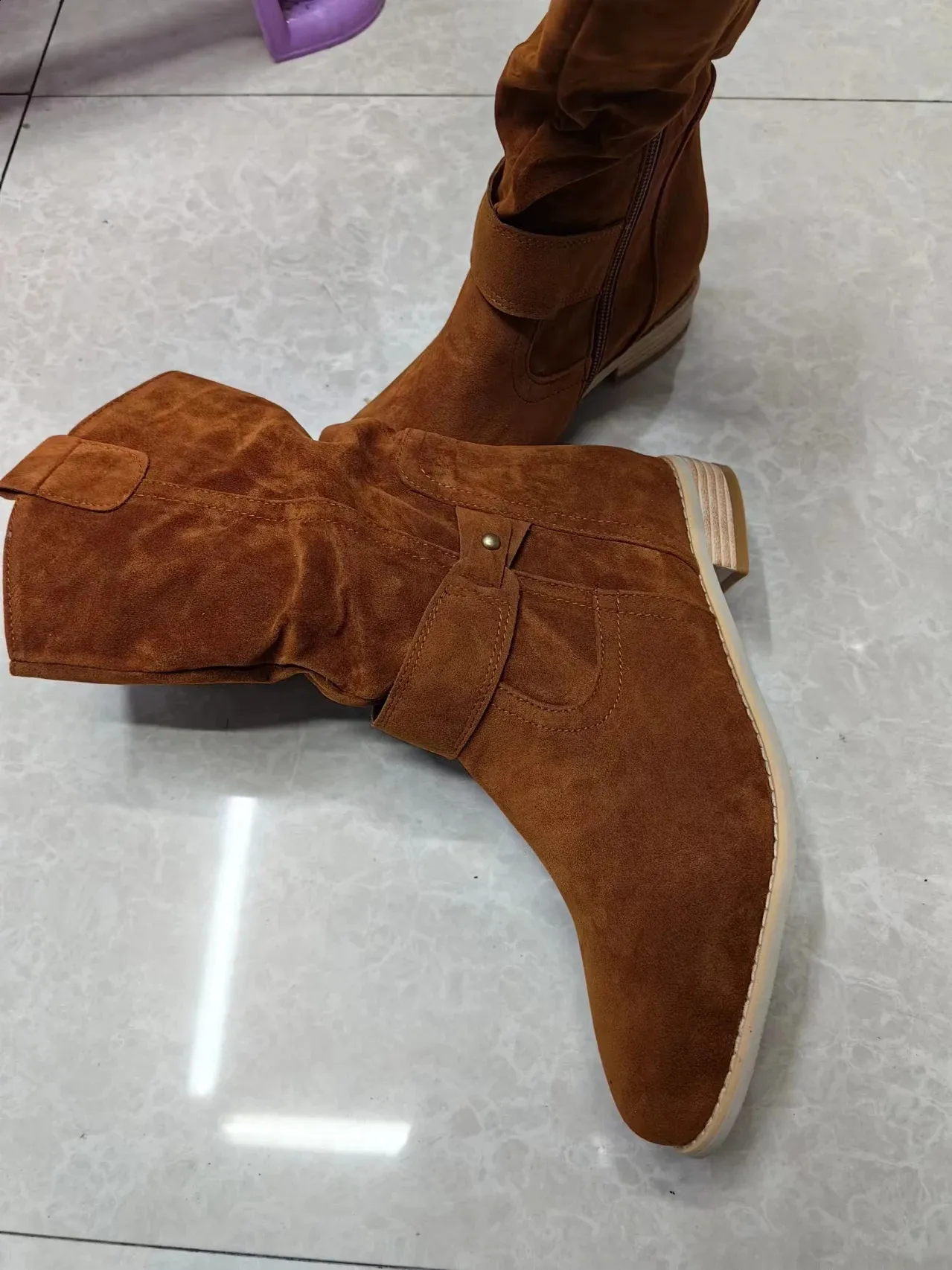 Autumn Winter Artificial Suede Casual Low Heels University Style Shoes Zipper 40-43 Womens Knee High Boots 241116_voghion.com
