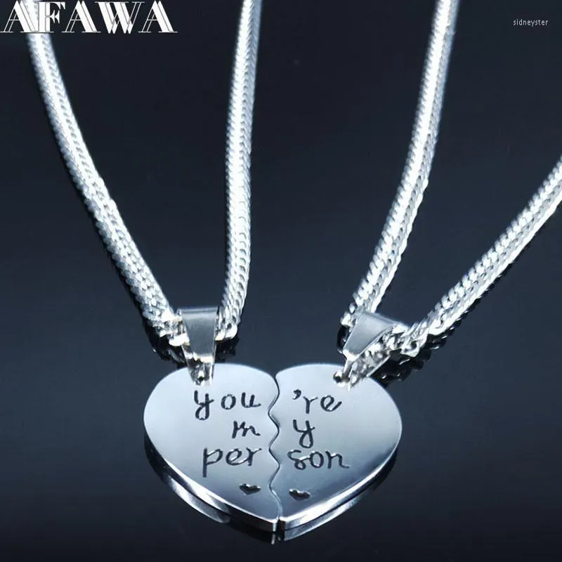 Colliers pendentifs 2pls You Are My Person Collier couple en acier inoxydable femmes hommes couleur argent bijoux Cadenas_voghion.com