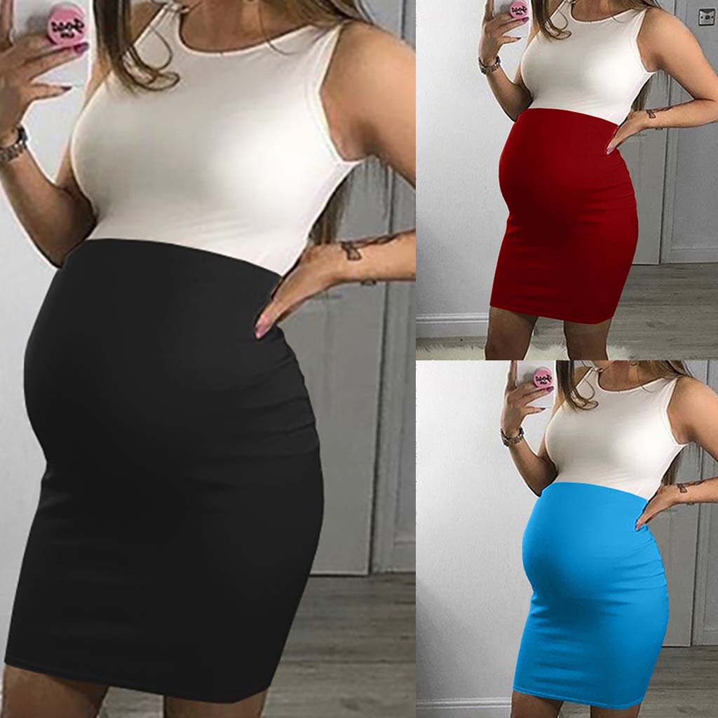 Family matching women's clothing sleeveless contrast color stitching maternity dress dress hip skirt_voghion.com