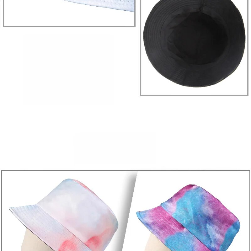 Summer New Tie Dyed Printed Wide Eaf Flat Top Unisex Outdoor Sunscreen Fisherman Hat  Bucket hat_voghion.com