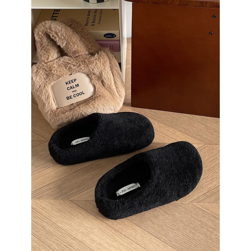 Lässiger Pelz für Damen 2024 Neue Winter-Outdoor-Flache Lazy Pantoletten mit V-Zehen-Halbpantoffeln_voghion.com