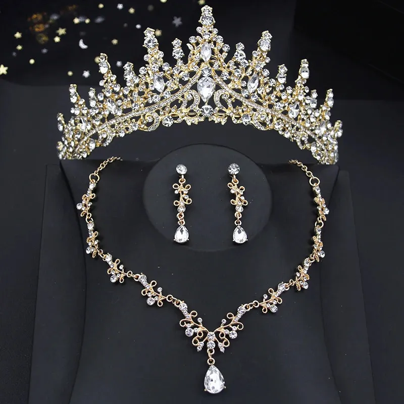 Princess Pink set Women Bridal Crown for Wedding Dress Necklace Dangle Earrings Sets Bride Tiaras Set Jewelry 240315_voghion.com