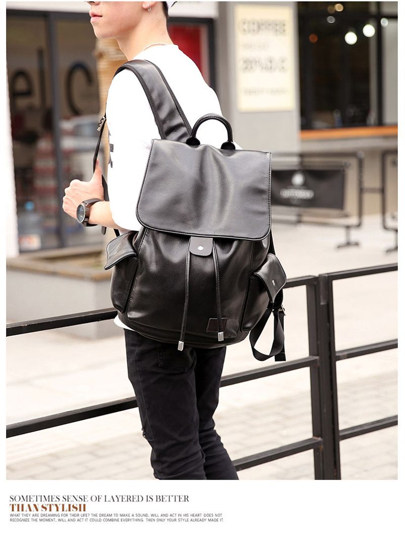 New Street Rucksack coreano Leder Business Kordelzug Mode Herren Schultasche, Reisetasche Trend_voghion.com