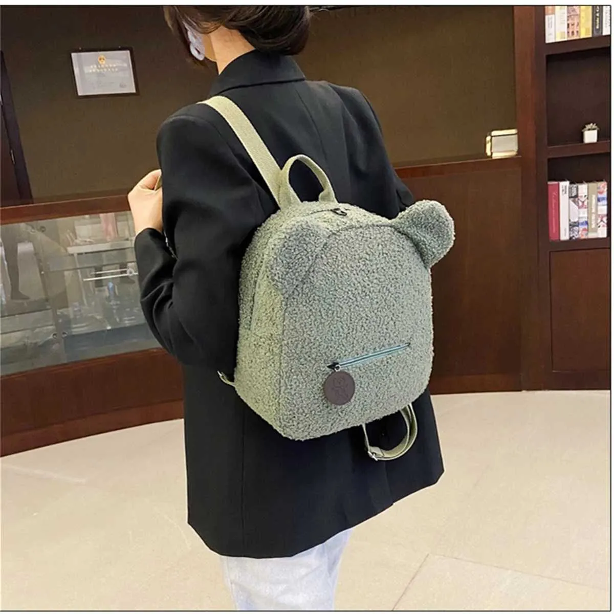 Plüsch Damentasche Herbst und Winter neue koreanische Version süßer kleiner Bär Ohr Rucksack Mädchen Eltern-Kind-Tasche-LJXC241217_voghion.com