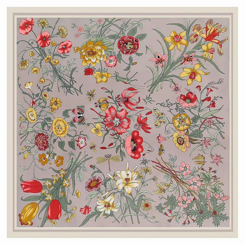 Nuovo twill di seta da donna alla moda, grande hijab con stampa di crisantemi selvatici, sciarpe quadrate, scialli, foulard e bandana da donna_voghion.com