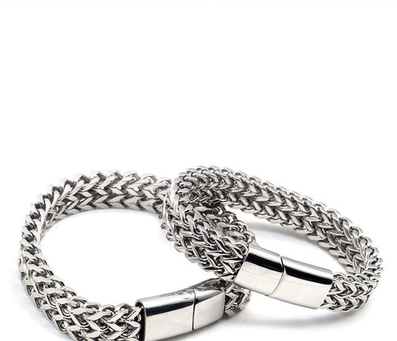 Doppellagiges kubanisches Armband für Männer, trendige Marke, verbreitertes dominantes Netz, Fischgräten-Sier-Armband, Titanstahl_voghion.com