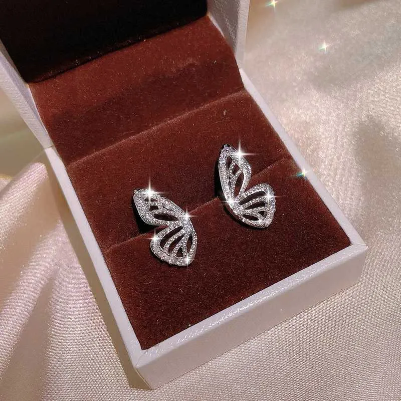 Hochzeitsschmucksets Sier Schmetterling Ohrringe Weiblicher Ring Netz Rot Kalter Wind Weiß Zirkon Schlüsselbein Kette Kurze Halskette_voghion.com