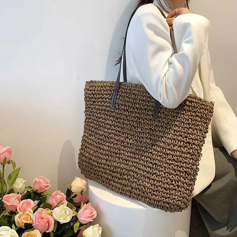 Fashion turf large capacity shoulder shopping bag womens vacation beach wallet Bohemian ragtan knitted handbag Y241011_voghion.com