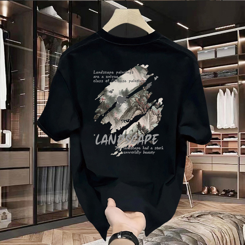 Men’s Clothing High-end Short-sleeved T-shirt Men’s Summer New Fashionable Brand Pure Cotton Heavy-weight Round Neck Street T-shirt Men’s Top