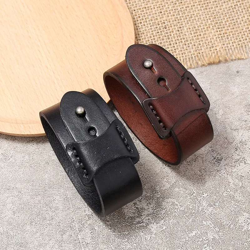 Bangle Vintage Genuine Leather Wide Cuff Men's Bracelet Punk Hiphop Ornament Male Wristband Jewelry Accessories Gift_voghion.com