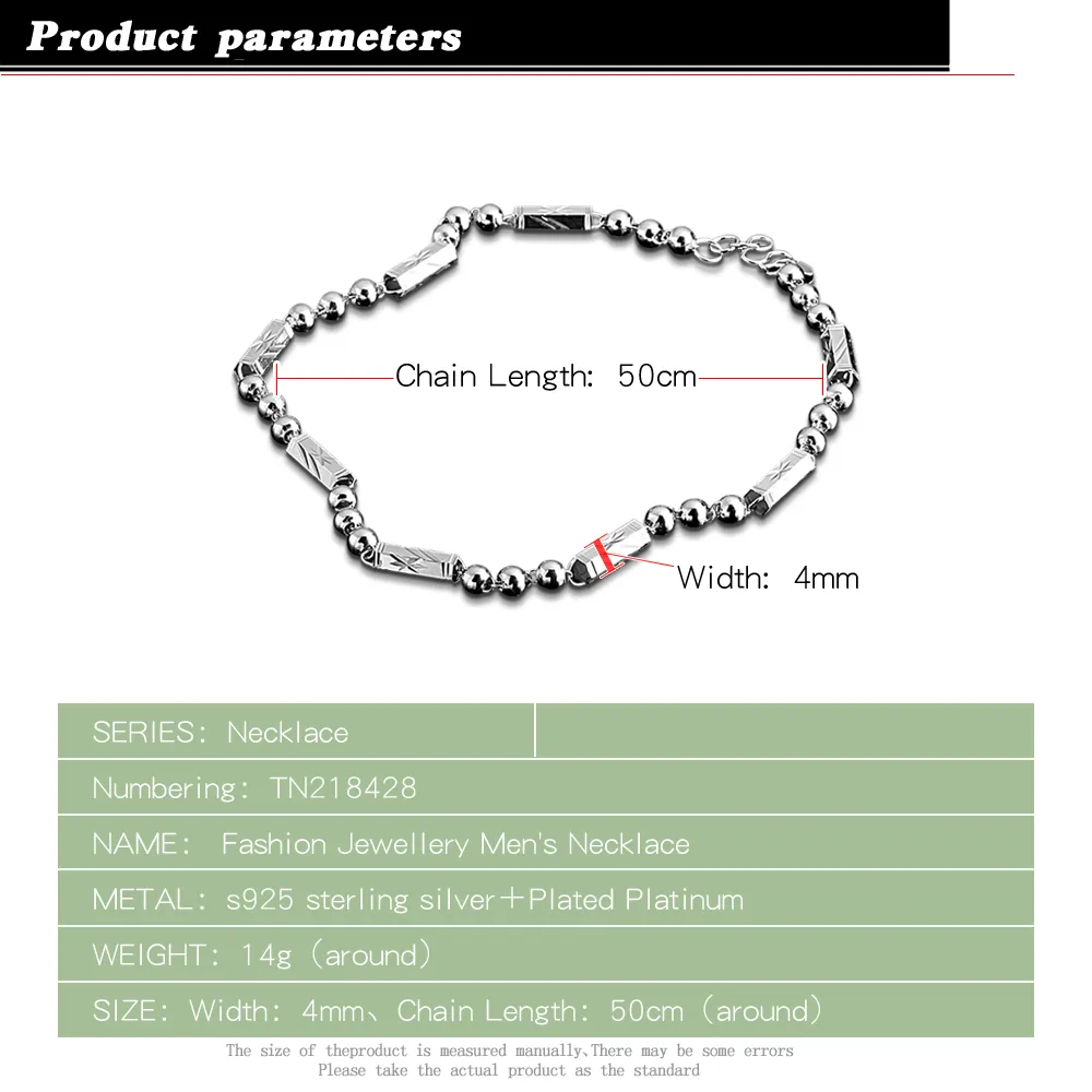 Sterling Silver Chain Necklace For Men Geometric Vintage Style_voghion.com