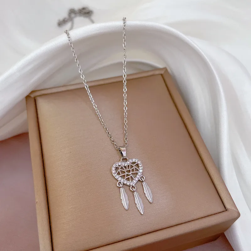 Collane con ciondolo in acciaio inossidabile 316L, minimalista, acchiappasogni, collana per donna, girocollo con nappa, gioielli alla moda per donna_voghion.com