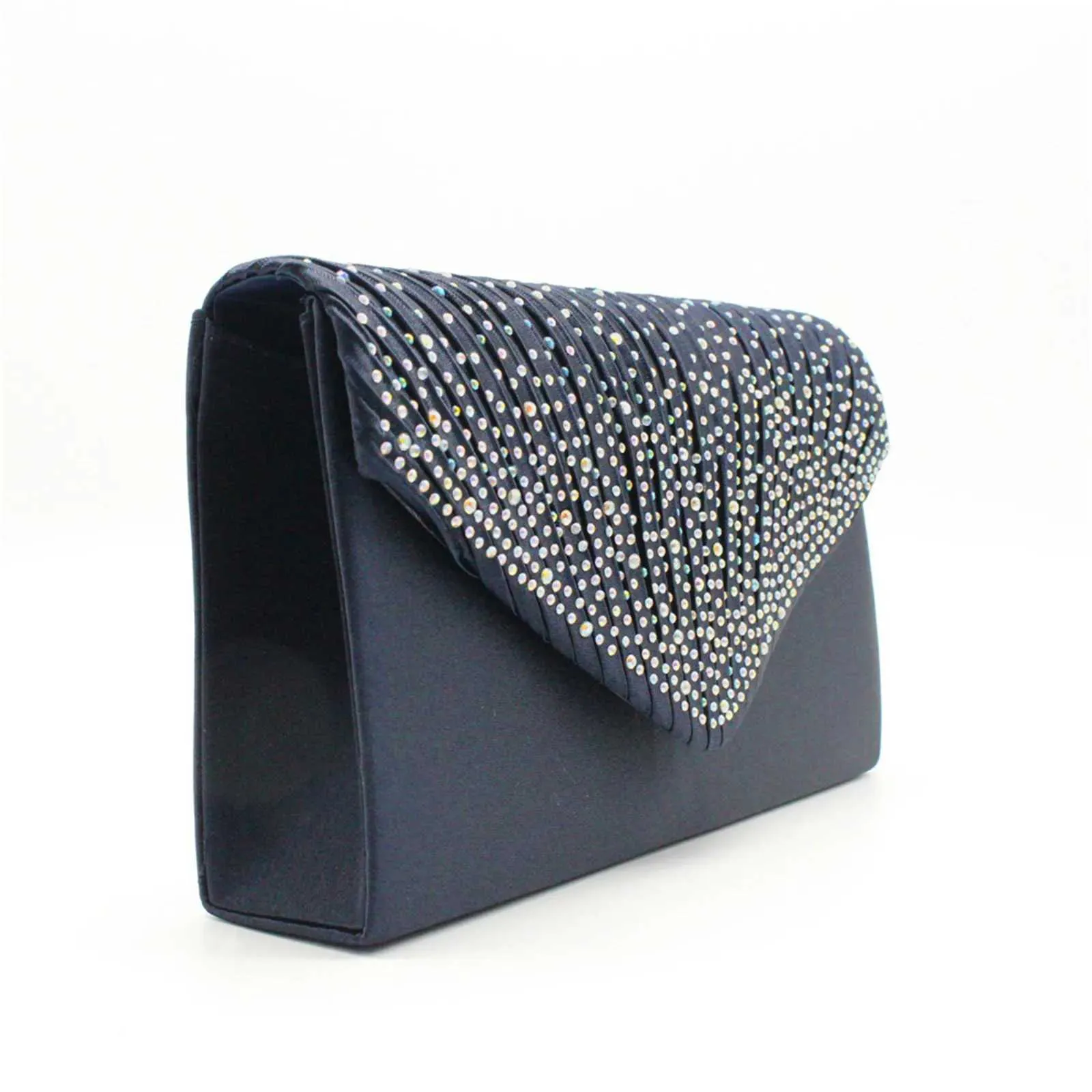 Modische und elegante Clutch für Damen aus Satin mit rhinestone-verzierter Schulterpartie, dünne Kette, passend zu Party- und Bankettkleidern, Abendtasche_voghion.com