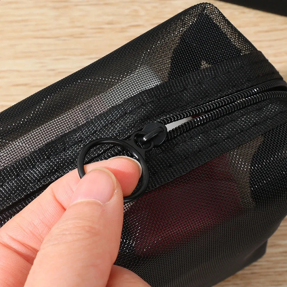Sacs à cosmétiques transparents en maille 3 tailles, petit et grand sac de maquillage noir, organisateur de toilette de voyage Portable, rangement de rouge à lèvres_voghion.com